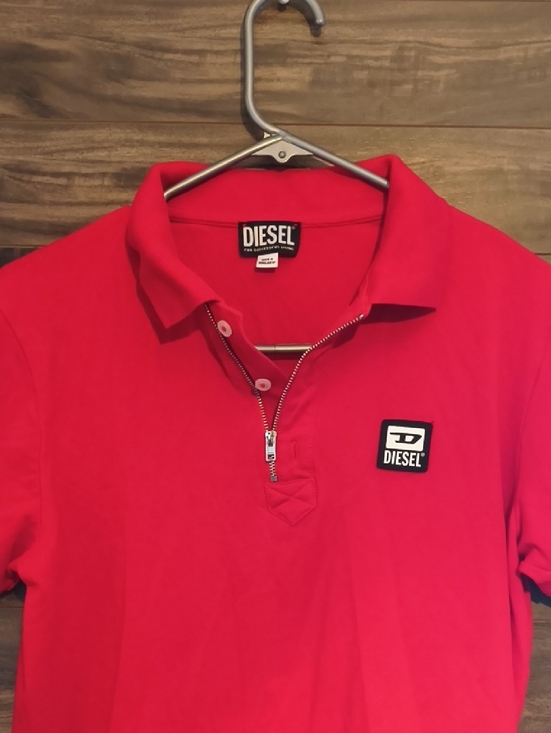 Diesel Other - Diesel Red Zip-Neck Polo Shirt with Classic Diesel Patch Logo - Men's Medium
